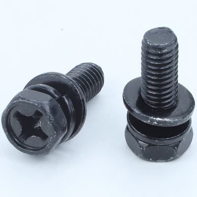 Buy Carbon Steel Black Zinc Plated Hex Head Bolt with Indentation Cross Socket Spring Washer and Flat Washer Assemblies online manufacture