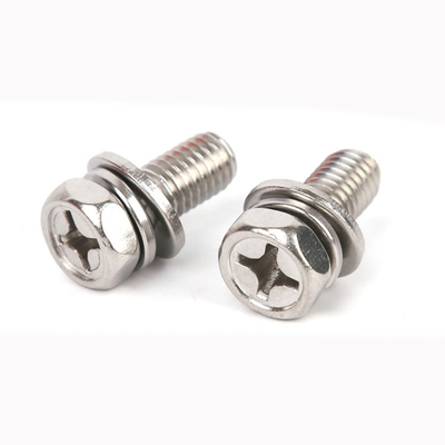 GB 9074.13 Cross Recessed Hex Bolt with Indentation , Single Coil Lock Washer and Plain Washer Assemblies