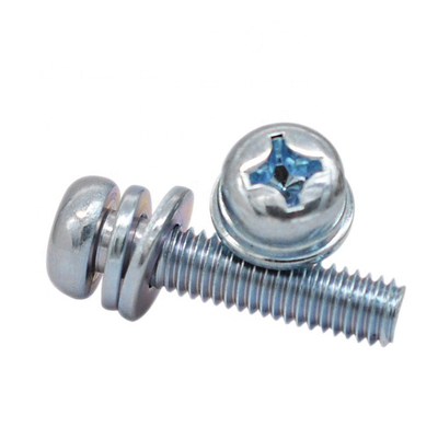 Blue And White Zinc Galvanized Carbon Steel Cross Pan Head Screw With Washer Spring Washer And Flat Washer SEM Screw